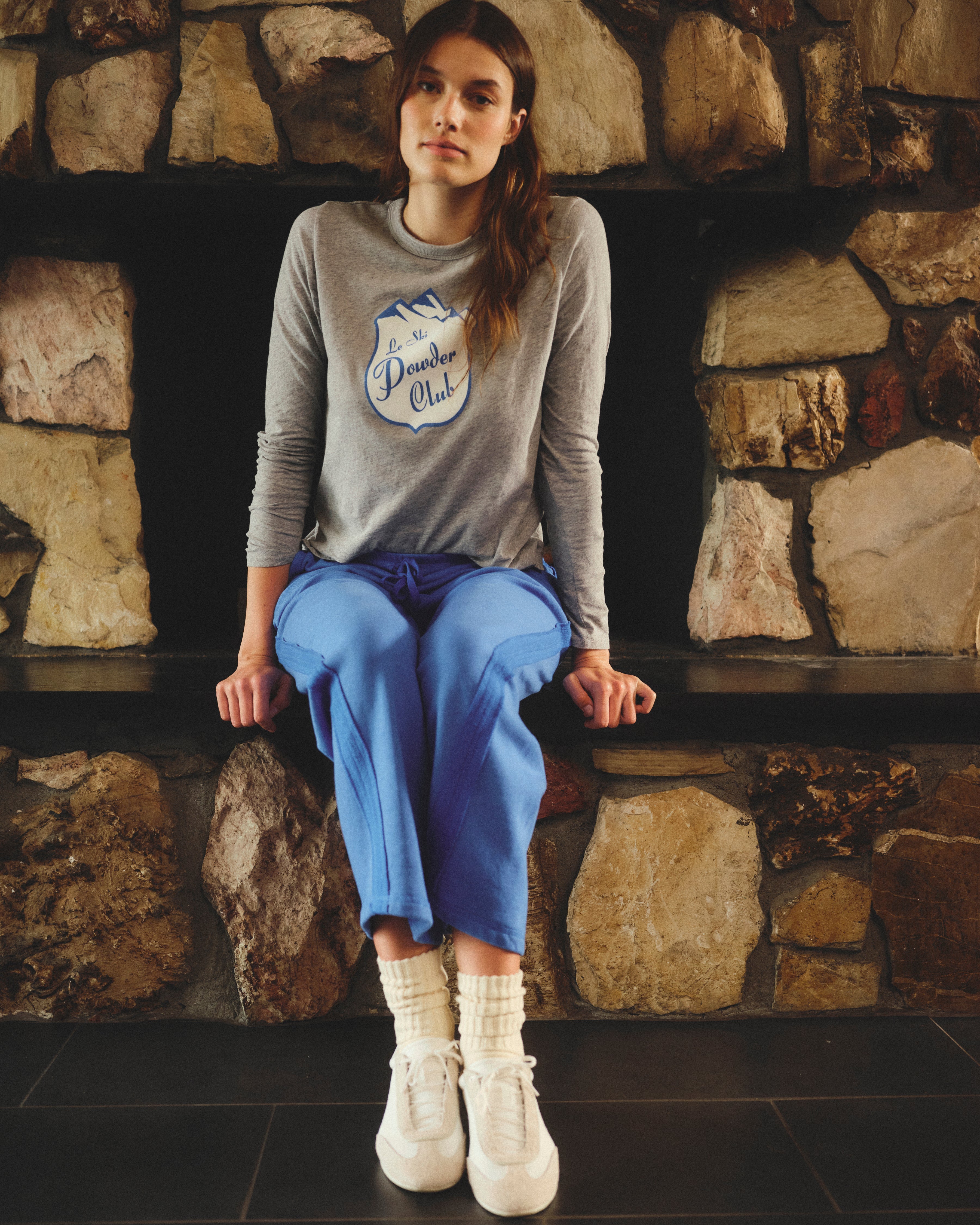 Sundry Le Ski Powder Slub Long Sleeve Crew in Heather Grey