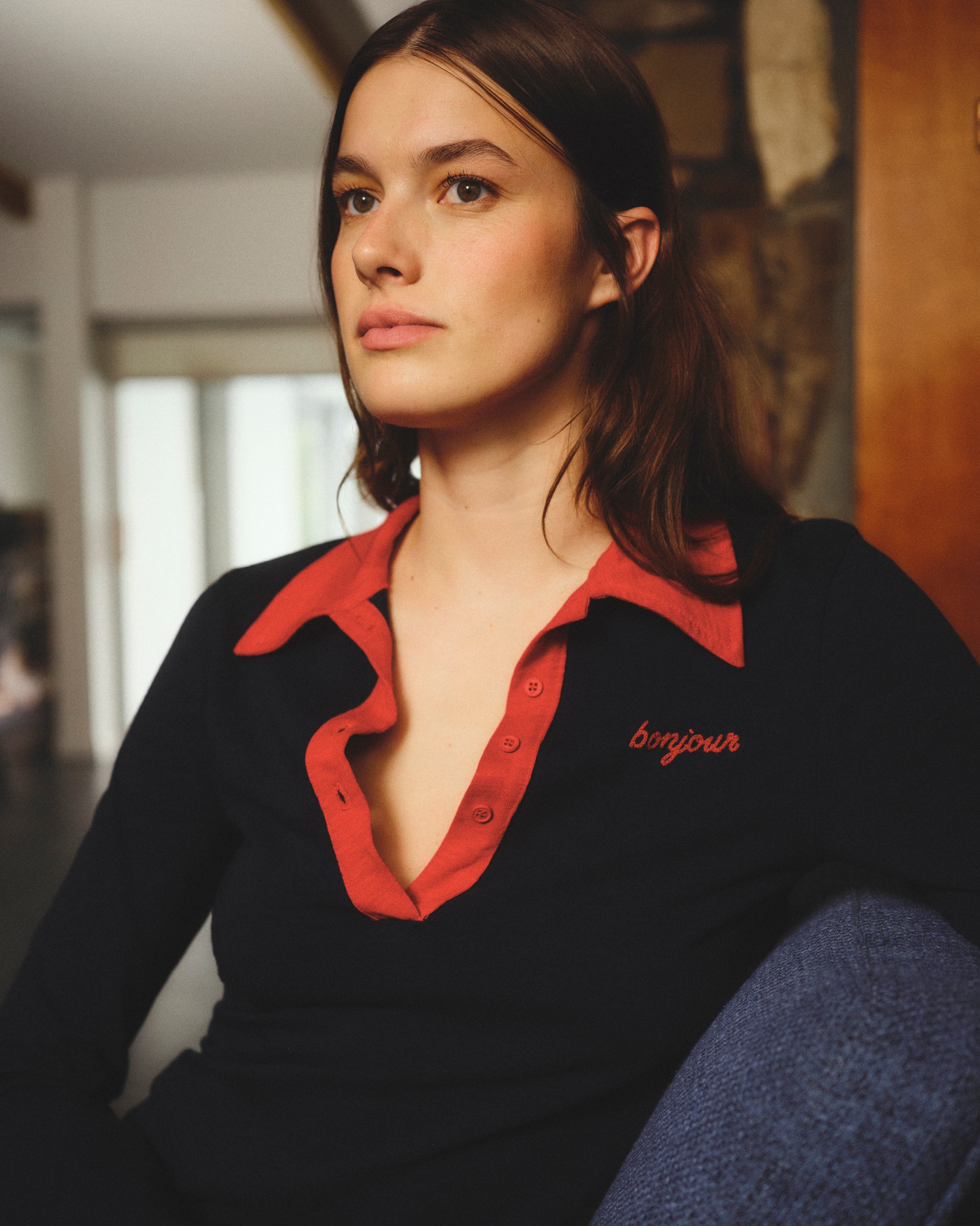 Sundry Bonjour Long Sleeve Polo Dress in Deep Navy