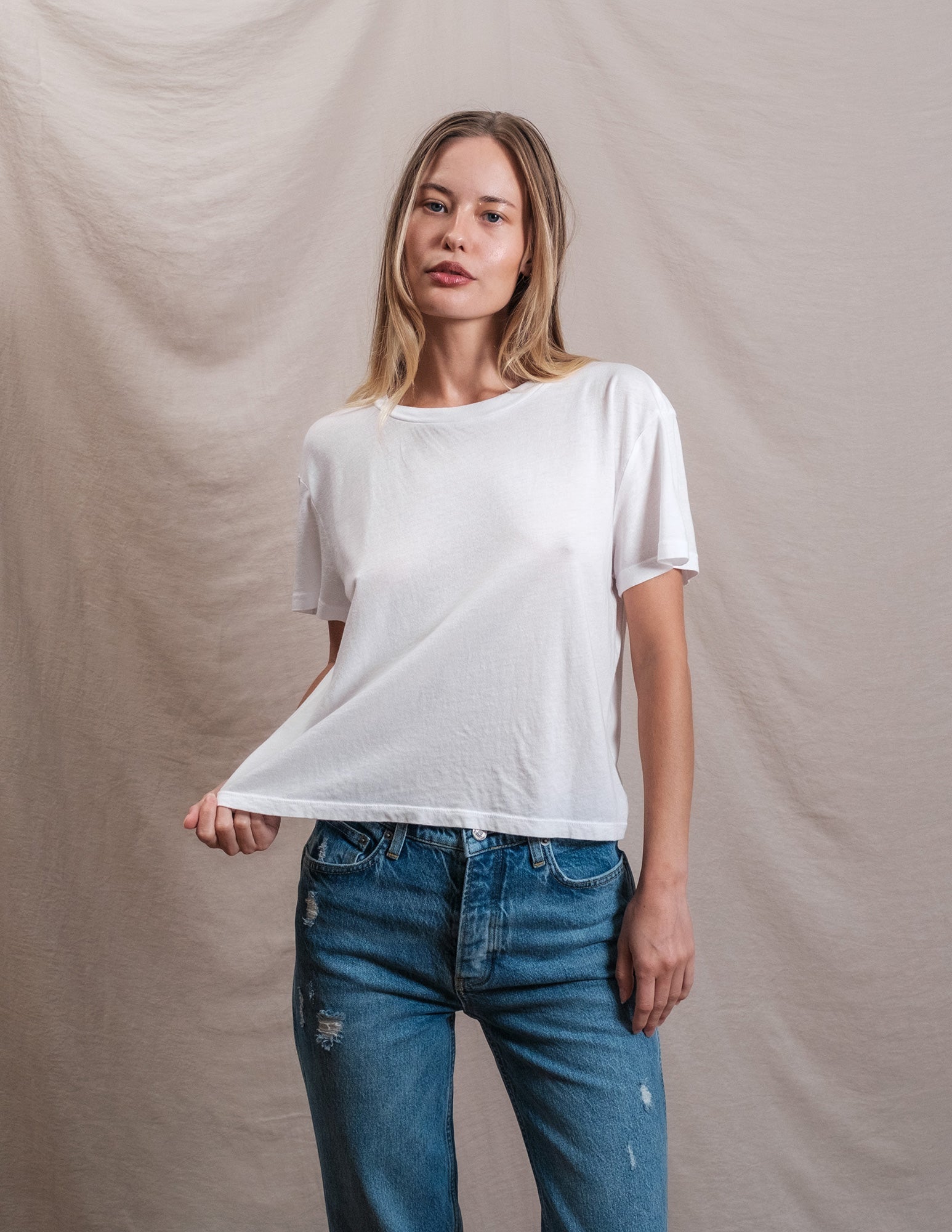 Butter Soft Short Sleeve Boxy Crop Tee in White