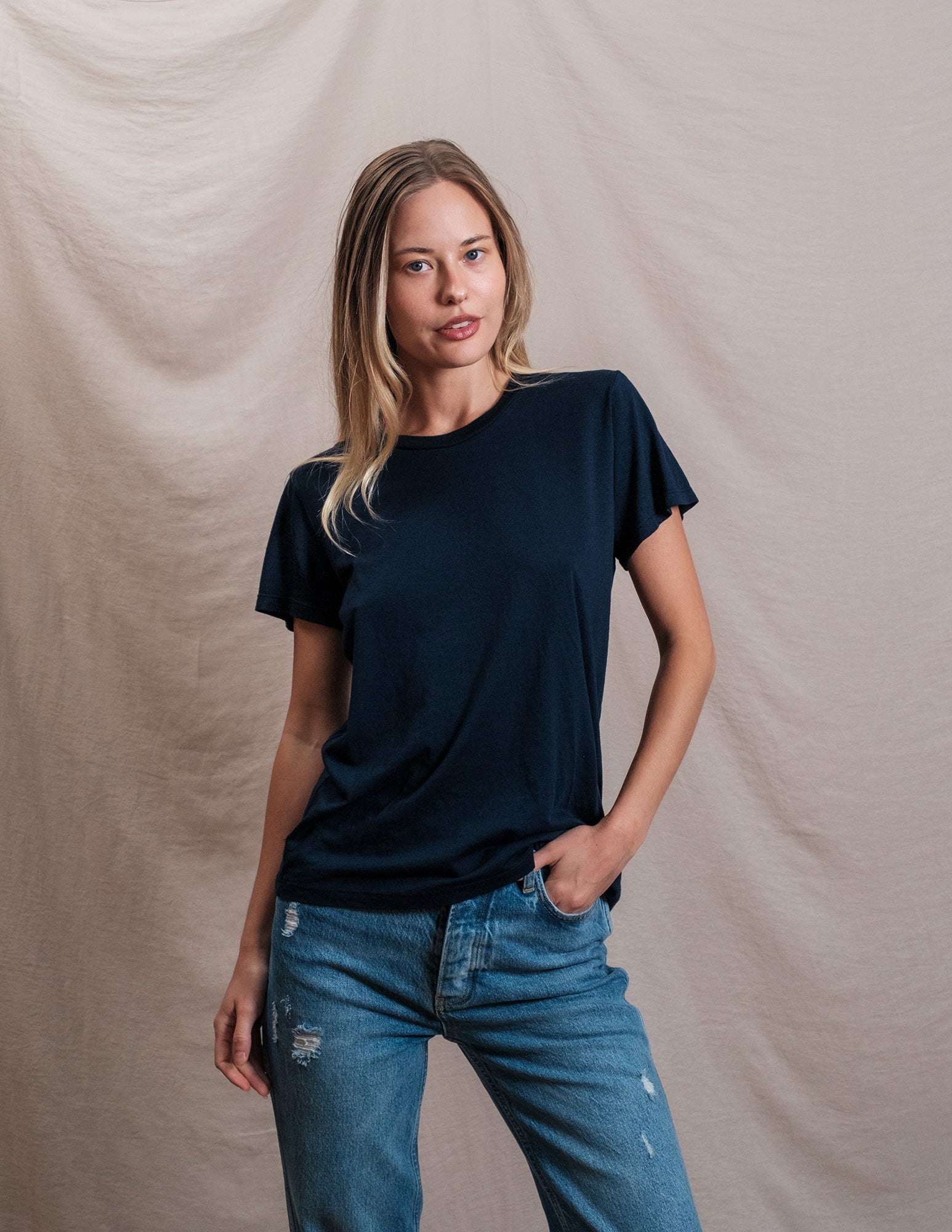 Butter Soft Short Sleeve Crew in Navy