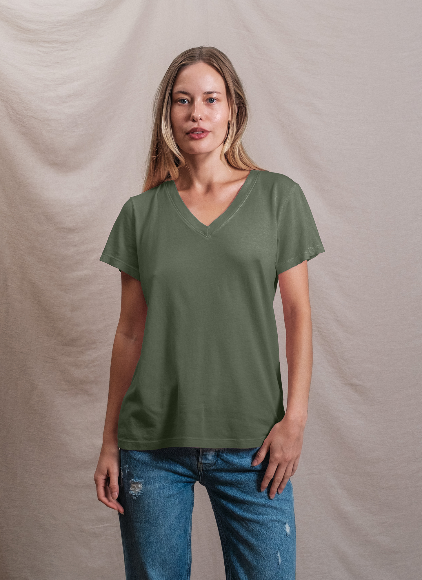 Butter Soft Short Sleeve V-neck in Signature Green