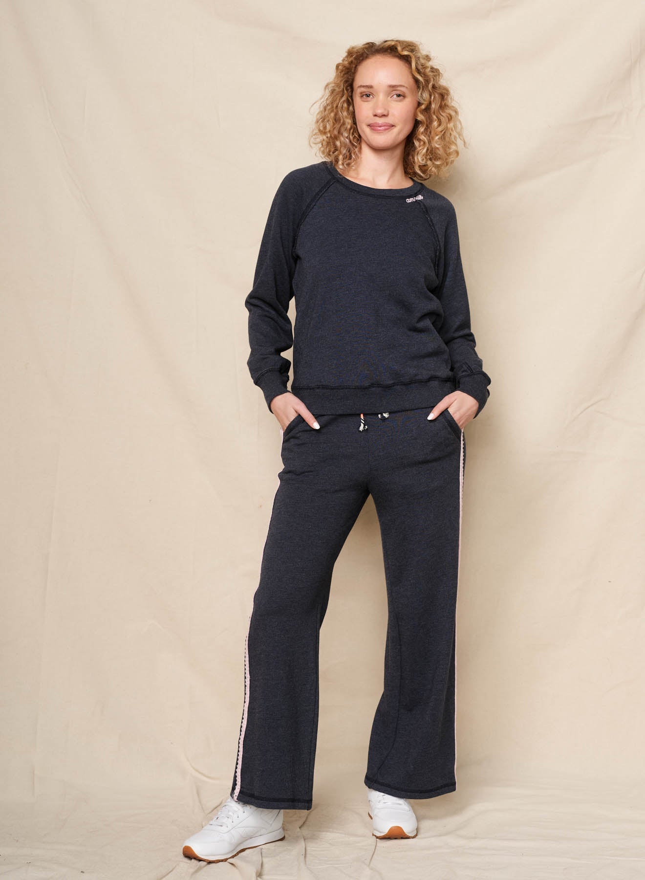 Sundry Amour Embroidery Sweatshirt & Lounge Pant in Deep Navy