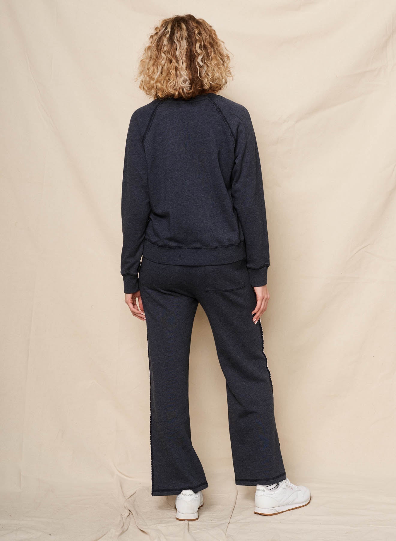 Sundry Amour Embroidery Sweatshirt & Lounge Pant in Deep Navy