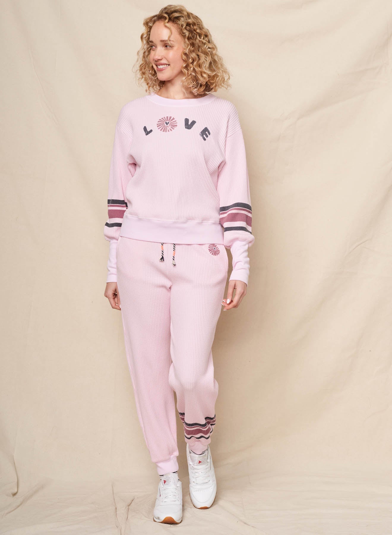 Sundry Love Oversized Popover & Heart Sun Stripes Jogger in Ballerina Pink