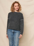 Sundry Crew With Baseball Stitching Sweater in Washed Black