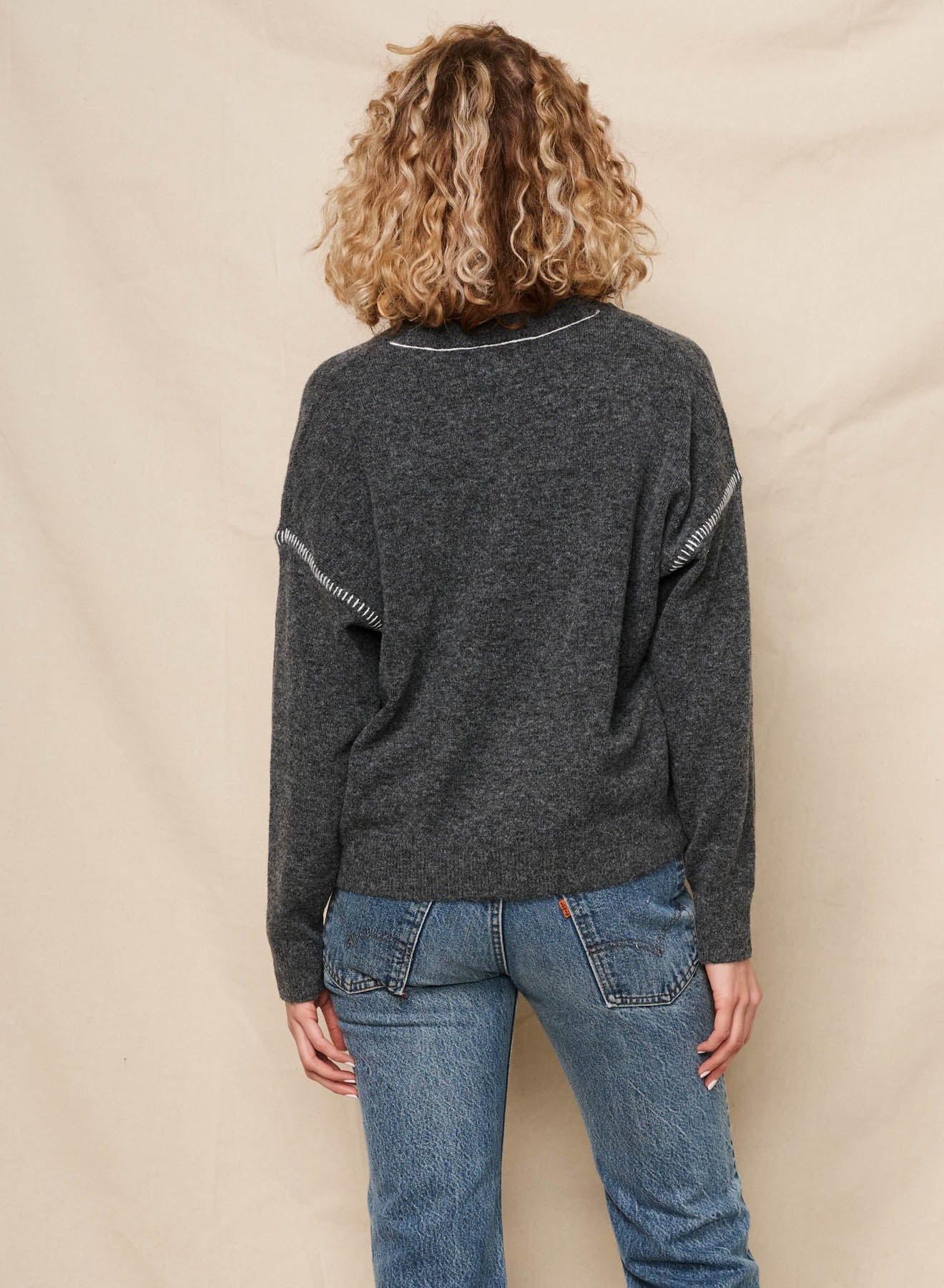 Sundry Crew With Baseball Stitching Sweater in Washed Black