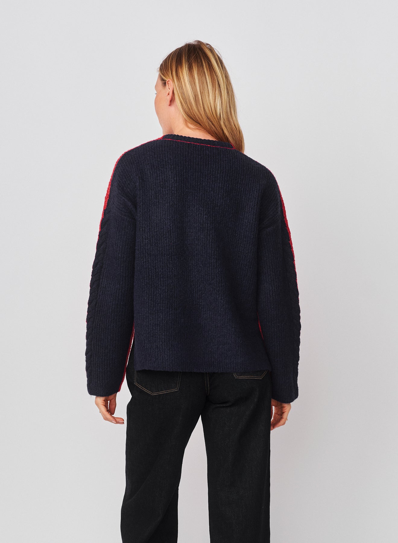 Sundry Color Block Tunic with Embroidery Sweater in Vintage Red