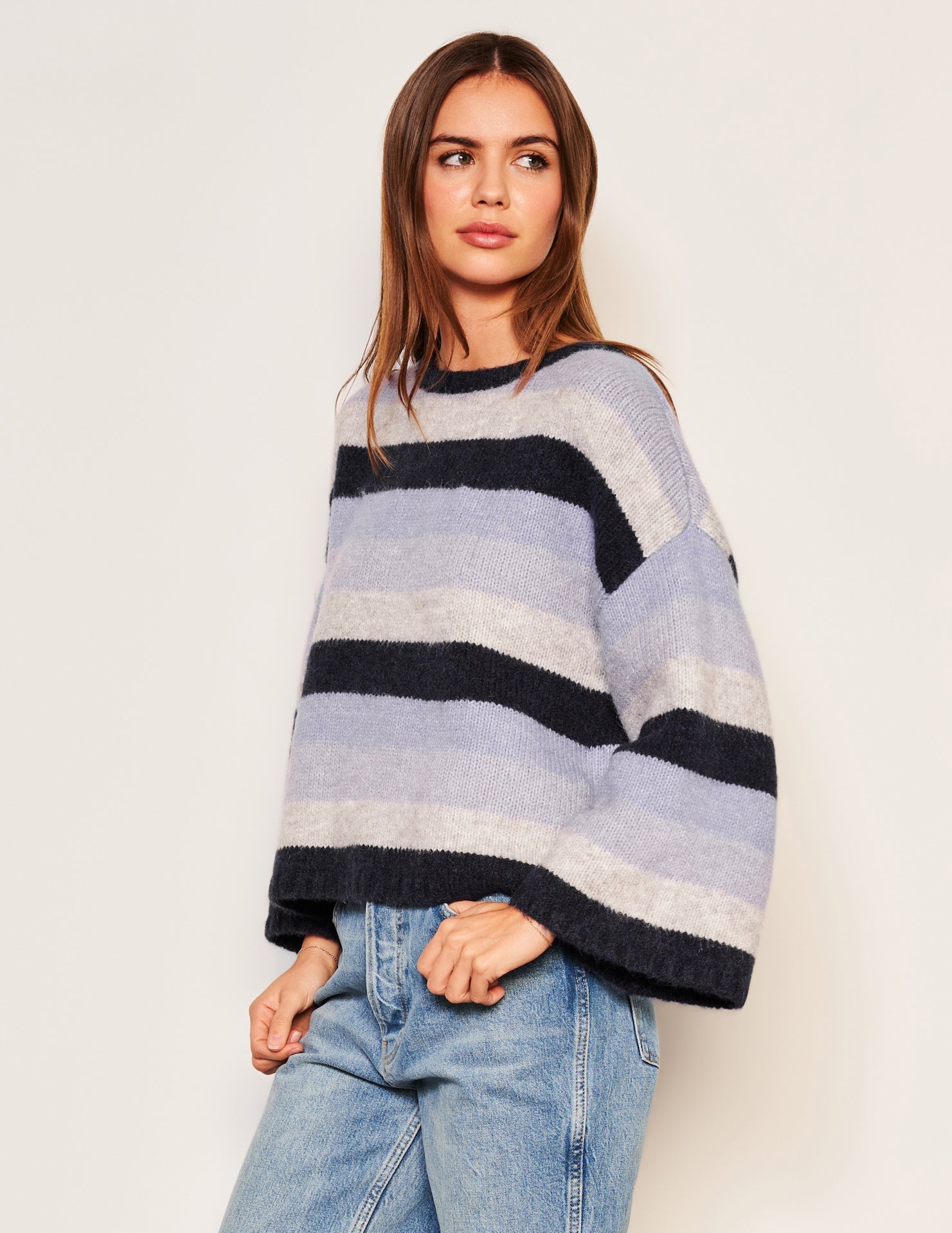 Sundry Cropped Stripe Sweater in Lilac Smoke