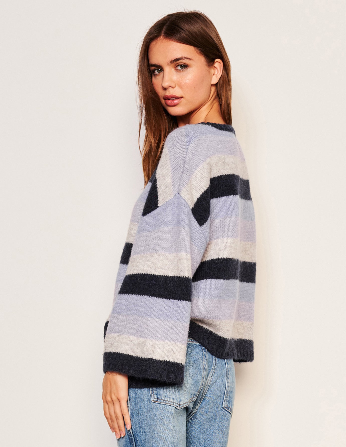 Sundry Cropped Stripe Sweater in Lilac Smoke