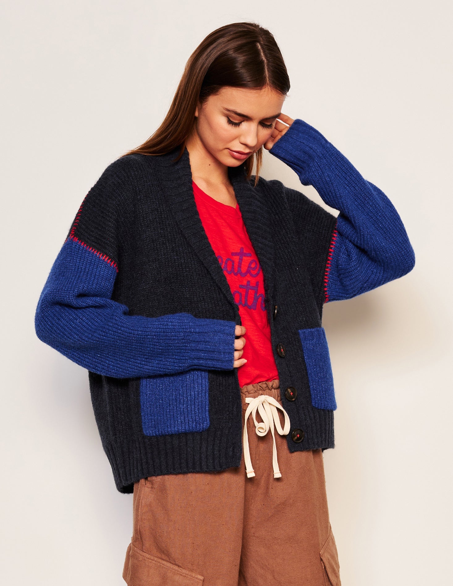 Sundry Shawl Collar Cardi in Deep Navy
