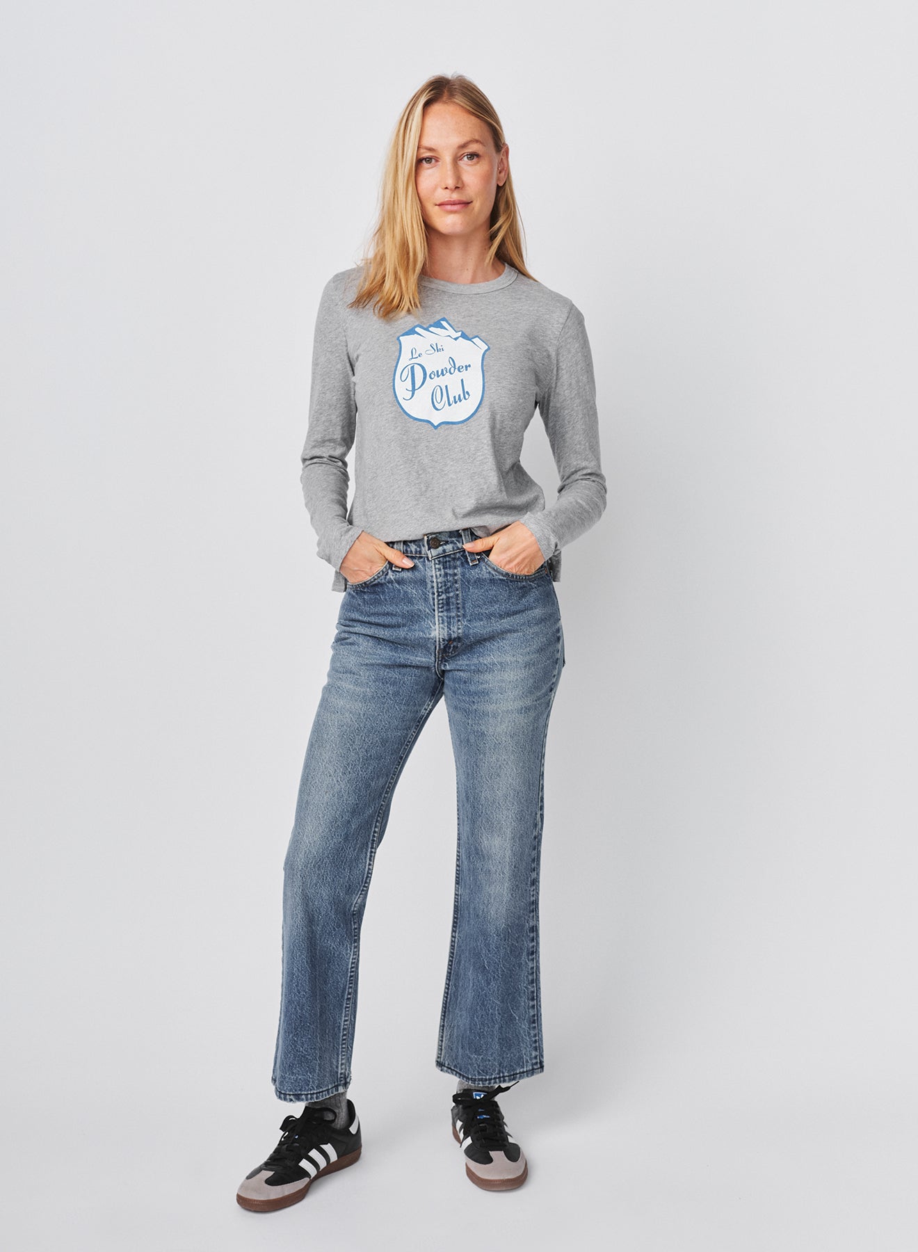 Sundry Le Ski Powder Slub Long Sleeve Crew in Heather Grey