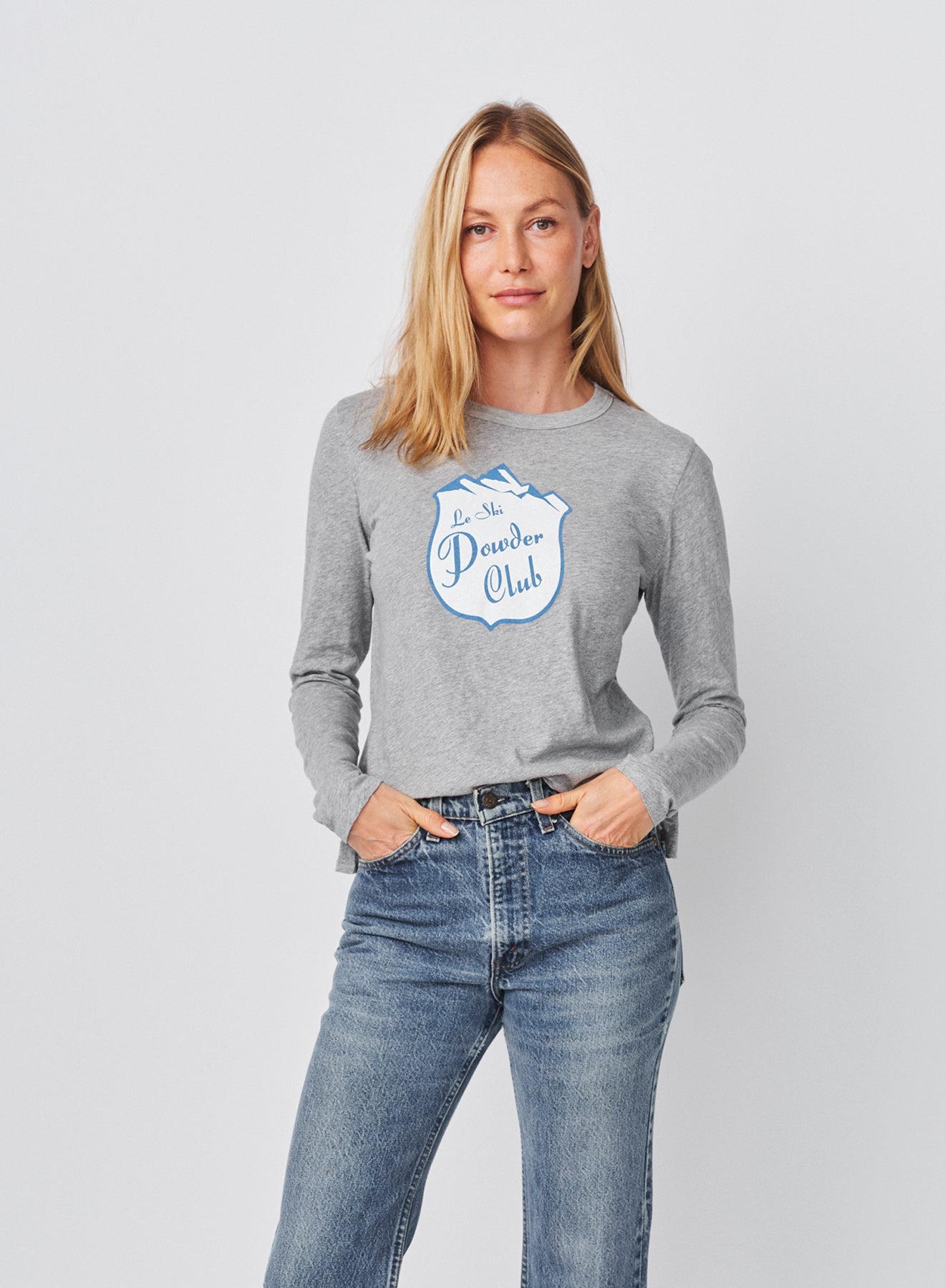 Sundry Le Ski Powder Slub Long Sleeve Crew in Heather Grey