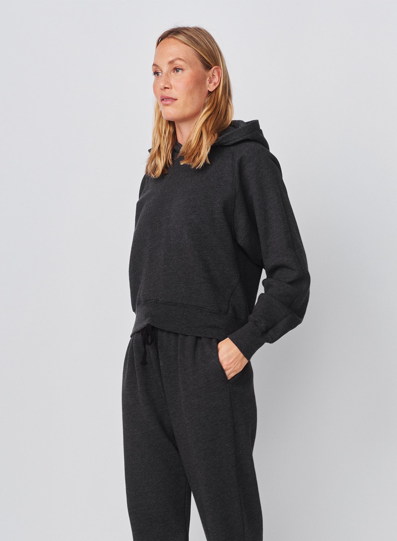Sundry Cropped Hoodie in Washed Black