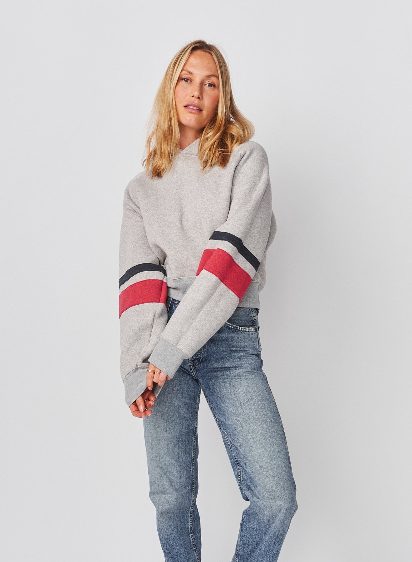 Sundry Academy Cropped Hoodie in Heather Grey