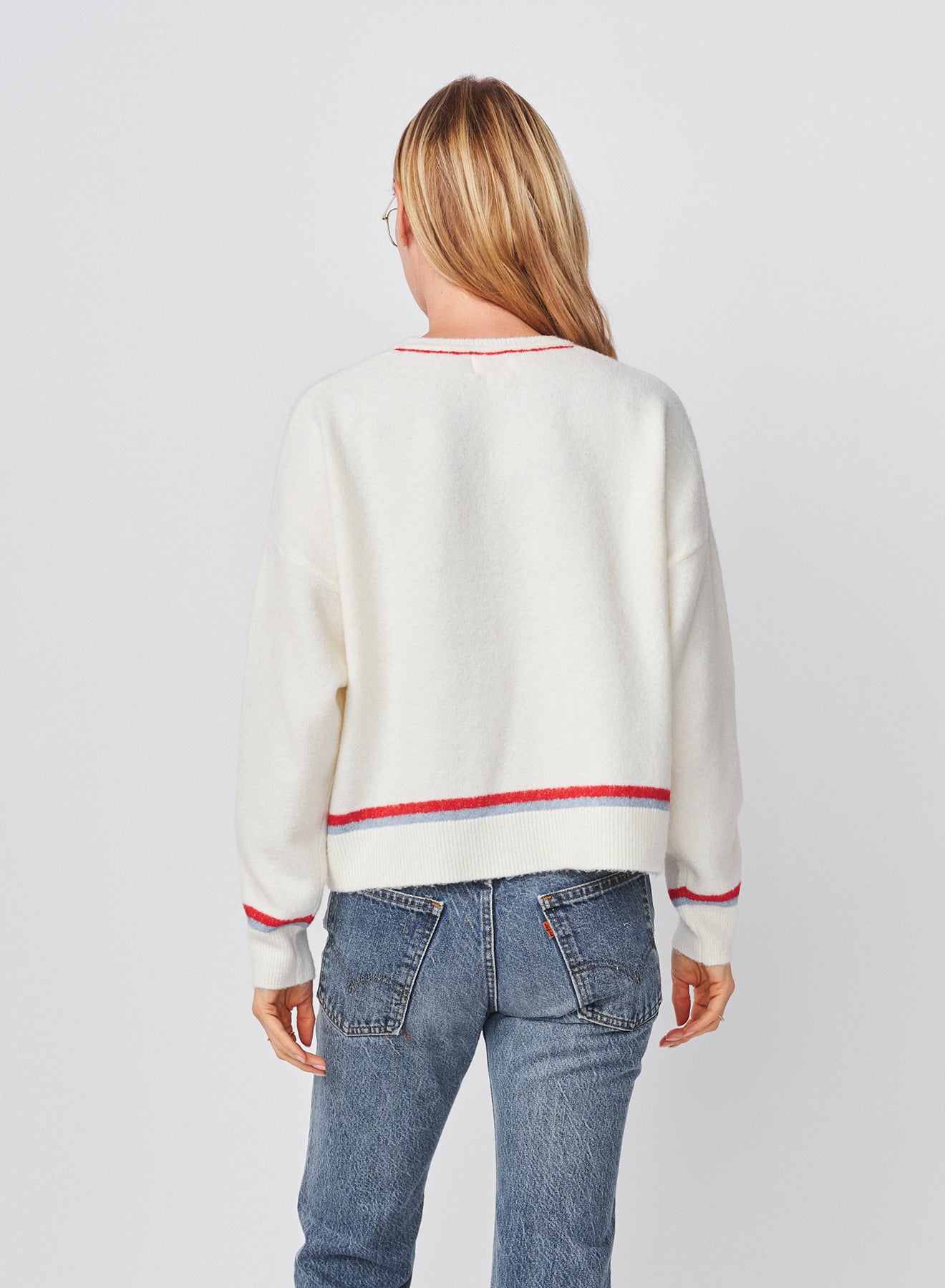 Sundry Embroidered Pullover Sweater in Oyster