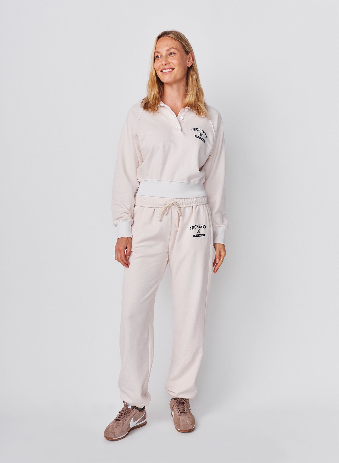 Sundry French Academy Raglan 1/2 Button Sweatshirt in Oyster