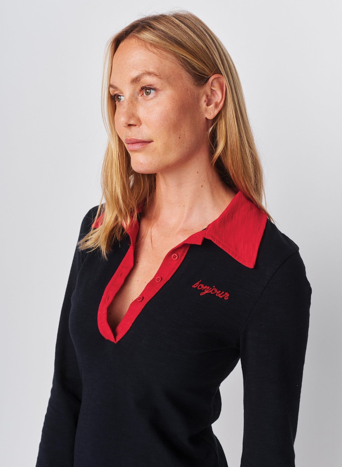 Sundry Bonjour Long Sleeve Polo Dress in Deep Navy