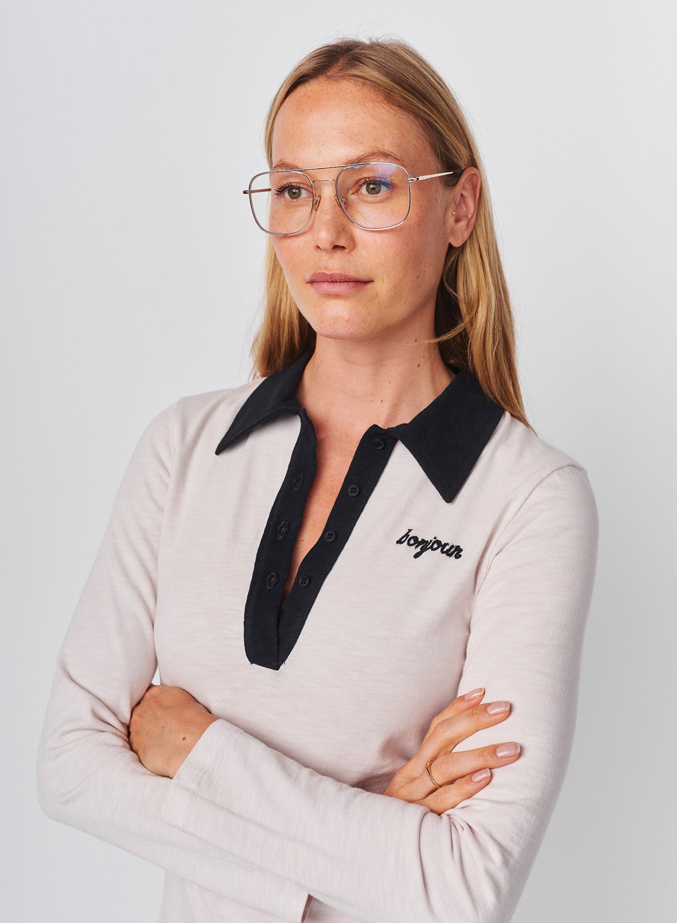 Sundry Bonjour Long Sleeve Polo Dress in Oyster