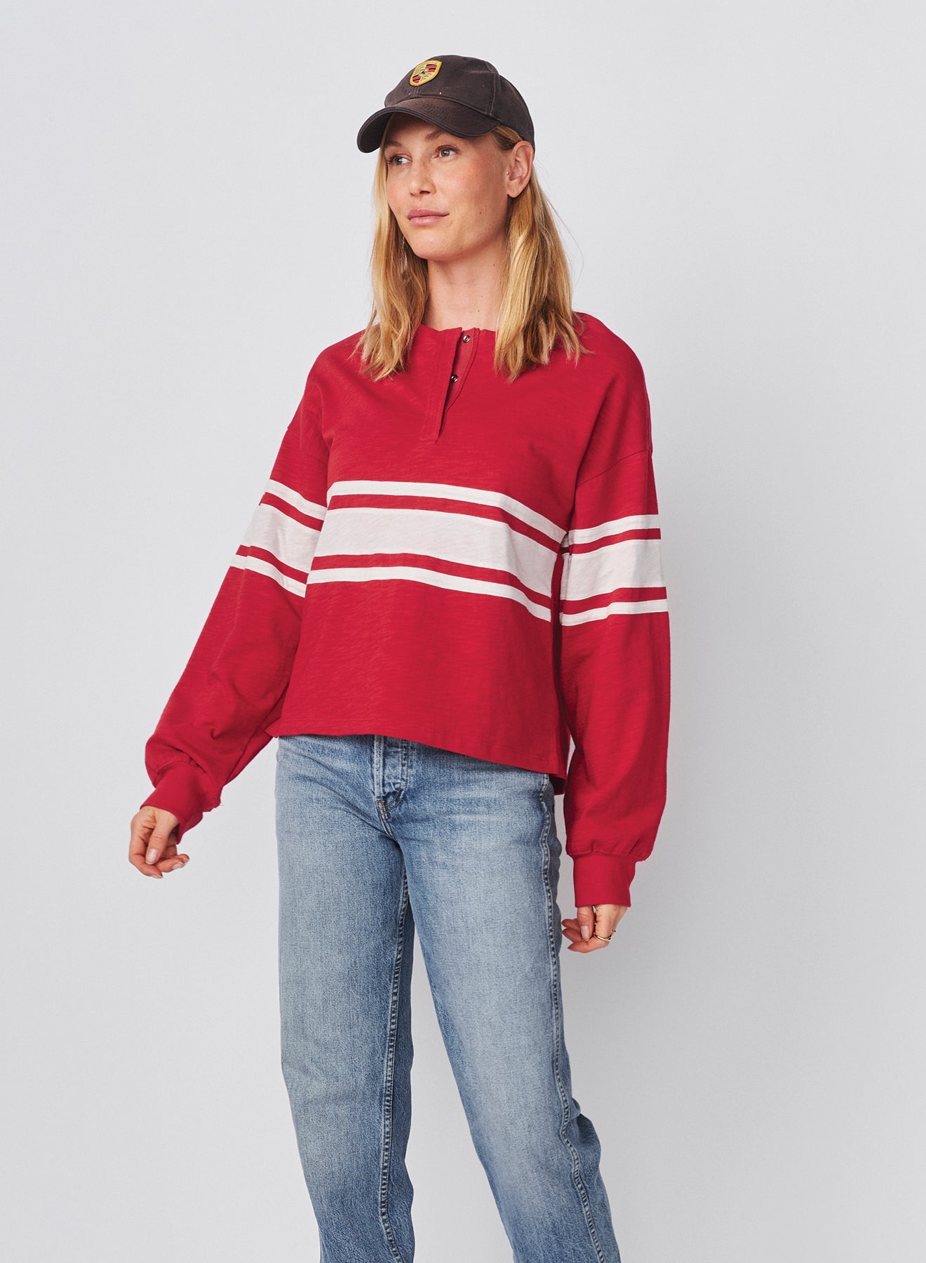 Sundry Heavy Rugby Jersey Henley in Vintage Red