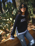 Sundry Amour Intarsia Sweater with Button Side Slits in Deep Navy