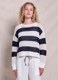 Sundry Mesh Stripe Boat Neck Sweater in Deep Navy
