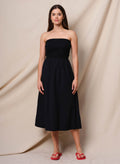 Sundry Mixed Media Strapless Dress in Deep Navy