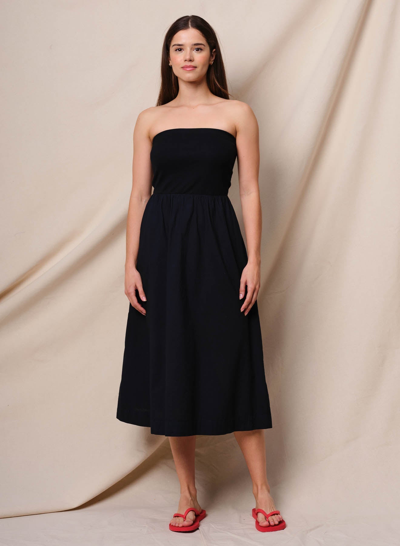 Sundry Mixed Media Strapless Dress in Deep Navy
