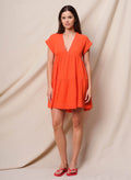 Sundry Gauze Tiered Dress in Bright Coral