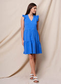 Sundry Tiered Flutter Dress in Lagoon Blue