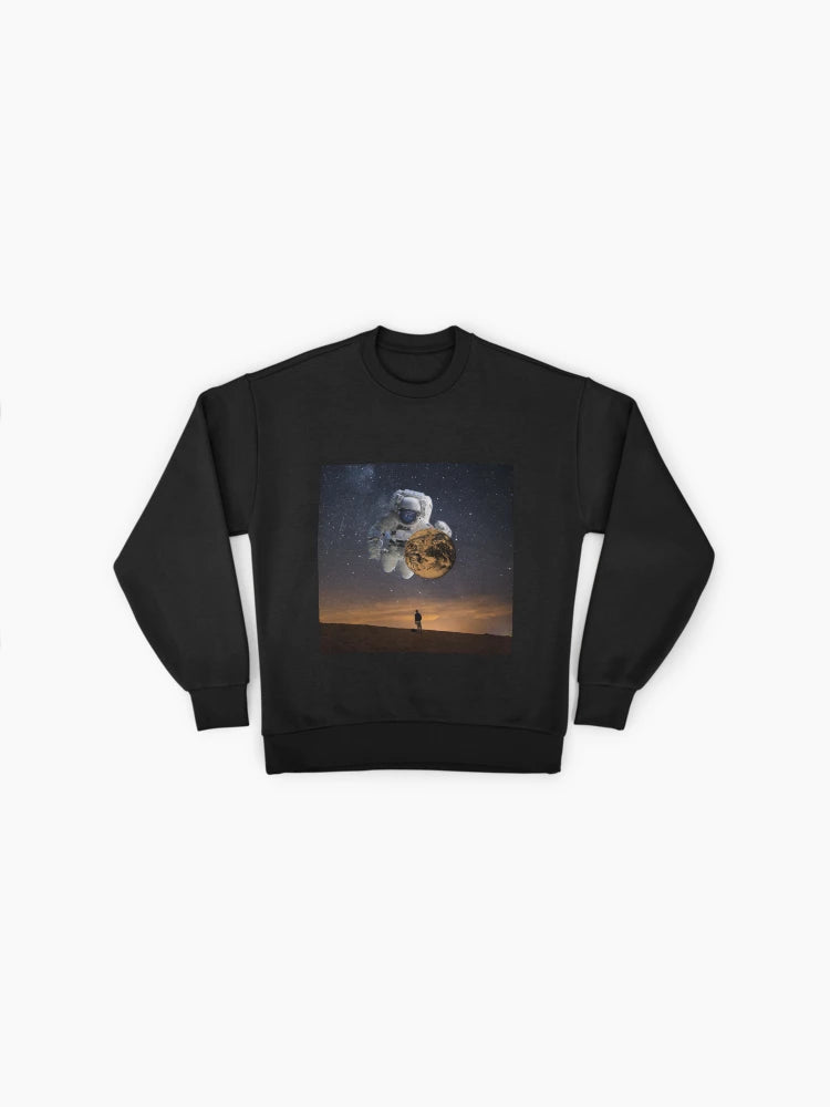 Astronaut vs Planet Premium Oversized Sweatshirt: Epic Space Battle Art