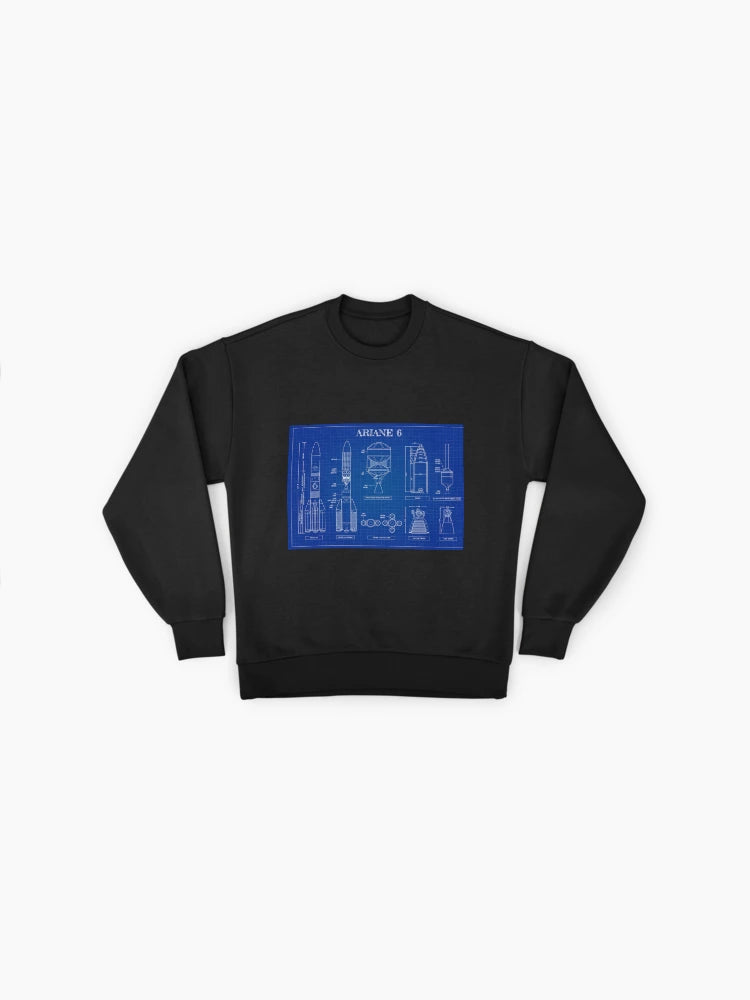 Ariane 6 Blueprint Sweatshirt, Horizontal Design, Oversized Fit