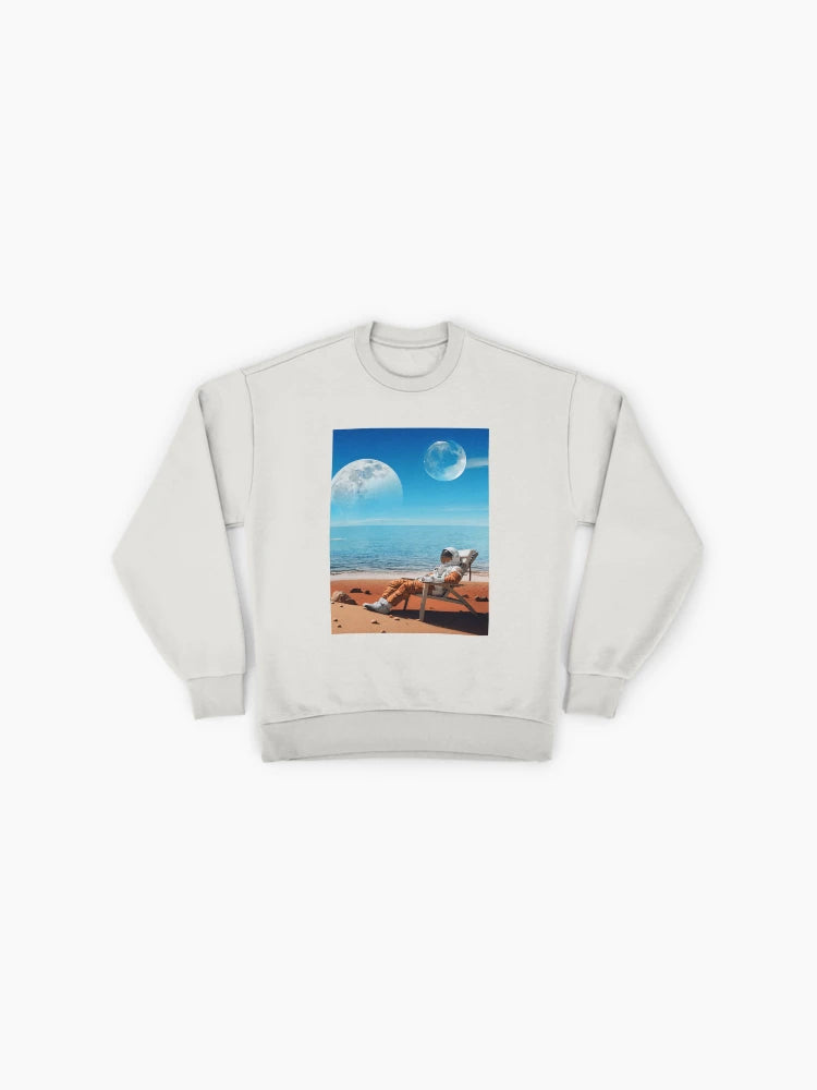 Astronaut on Mars Beach Premium Oversized Sweatshirt: Humorous Space Scene
