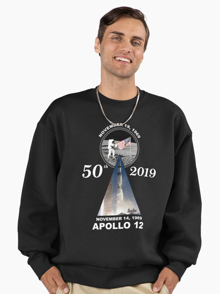 Apollo 12 50th Anniversary Sweatshirt, Second Moon Landing Premium Top Black