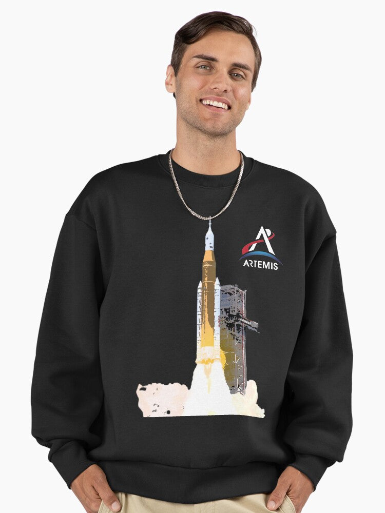 Artemis Program Rocket Official Logo Sweatshirt, Sticker Style Premium Top Black