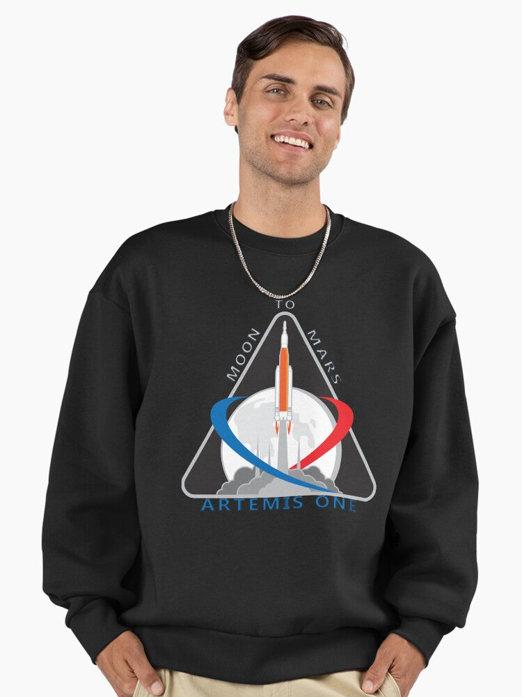 Artemis Mission One Logo Essential Sweatshirt, Official NASA Fan Top Black