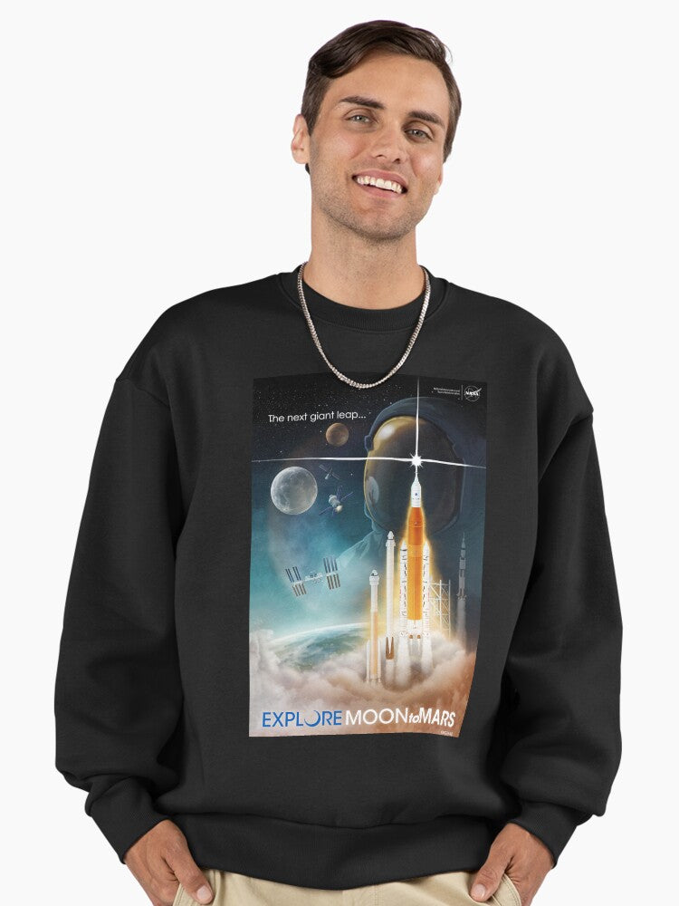 Artemis Program Explore Moon to Mars Sweatshirt, NASA Official Top Black