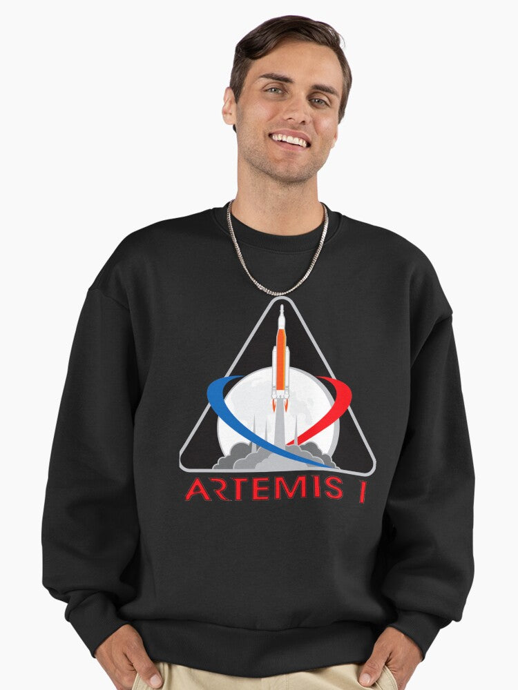 Artemis One Logo Sweatshirt, New NASA Mission Design, Oversized Black