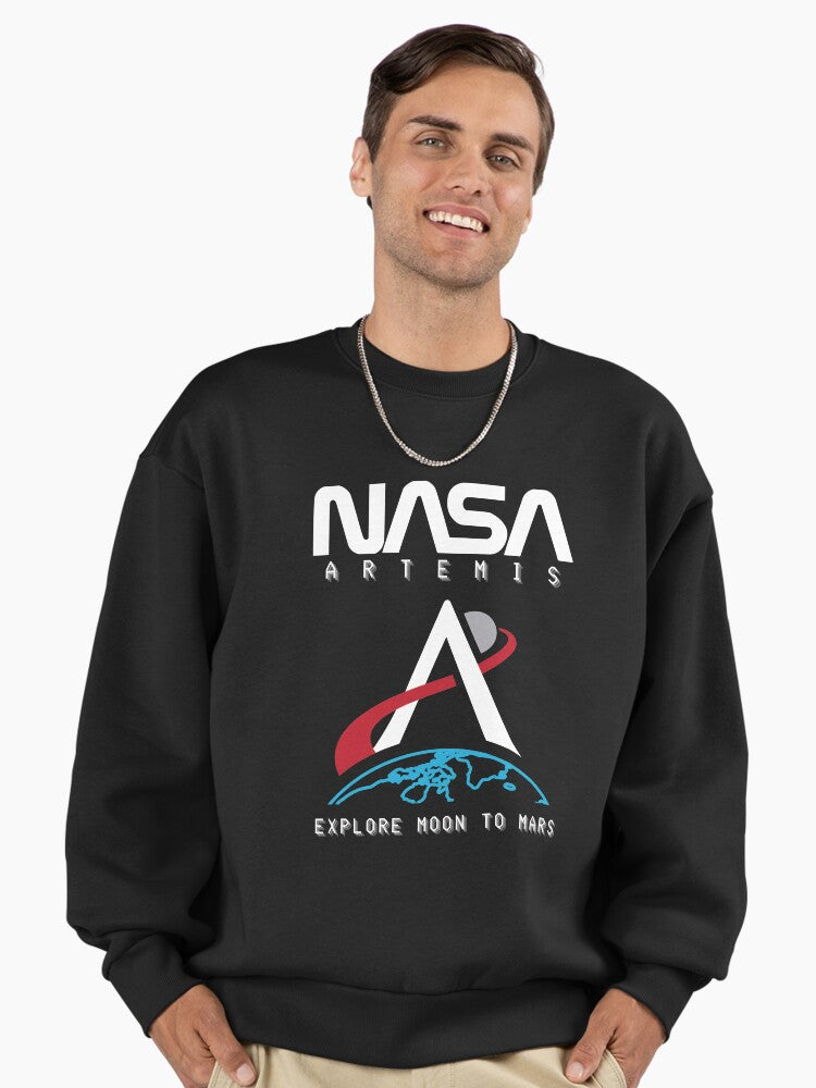 Artemis 1 Moon To Mars Sweatshirt, Space Mission, Oversized Fit Black