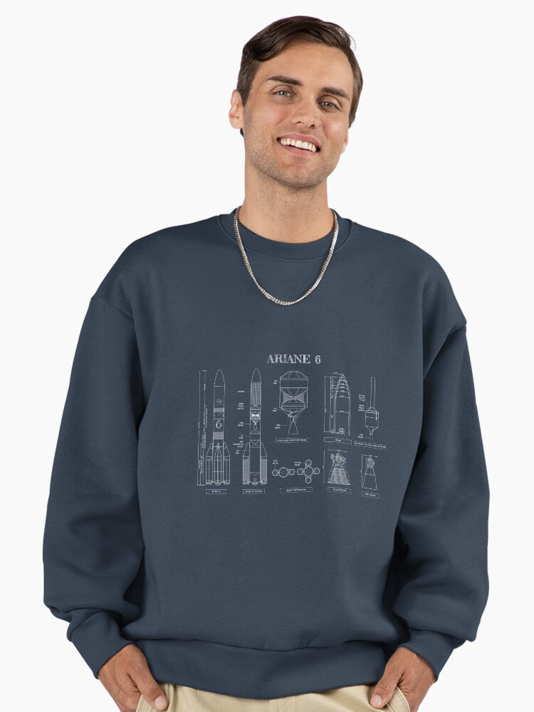 Ariane 6 Rocket Horizontal Sweatshirt, No-BG Premium Space Fan Top Midnight Navy