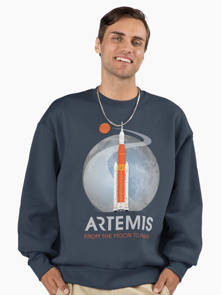Artemis Space Program Fan Art Sweatshirt, Premium Mission Graphic Top Midnight Navy