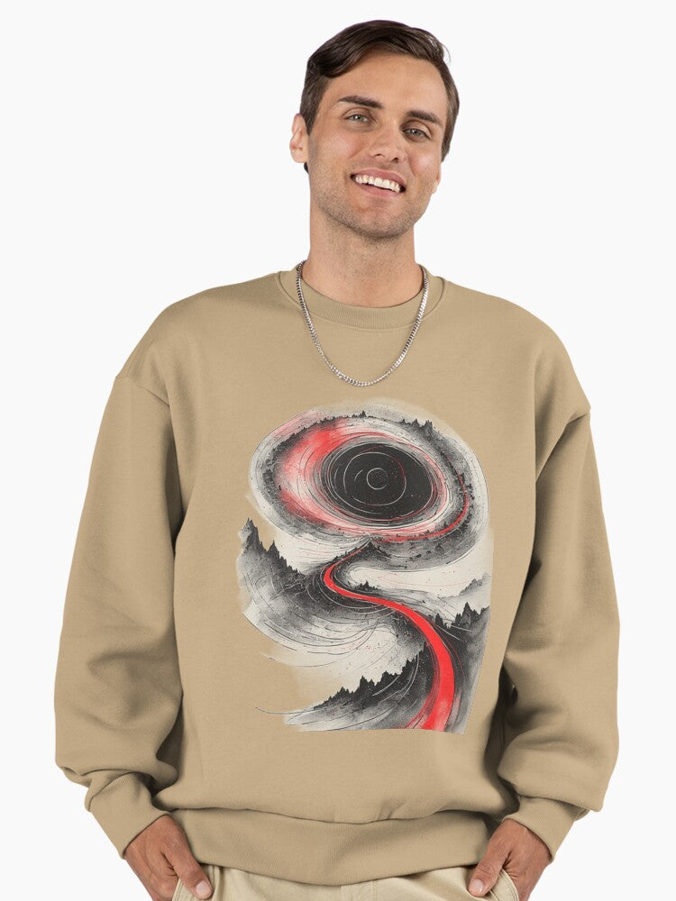 Abstract Floral Oversized Sweatshirt, Colorful Modern Art Tan