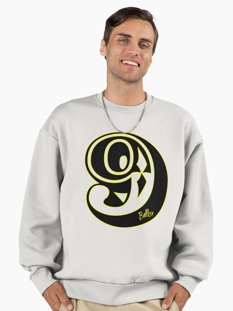 9 Baller Graphic Sweatshirt, Billiards Fan, Oversized Pullover Bone
