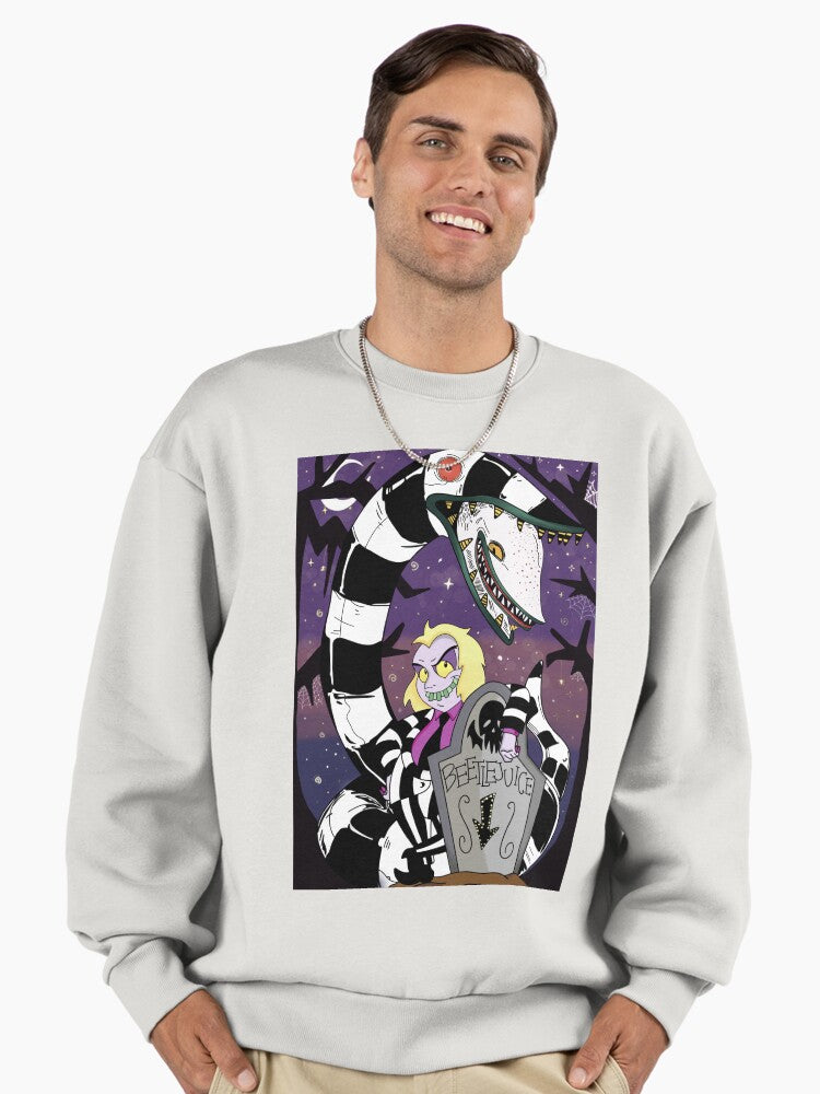 Beetle Juice Movie Art Sweatshirt, Premium Oversized Graphic Top Bone