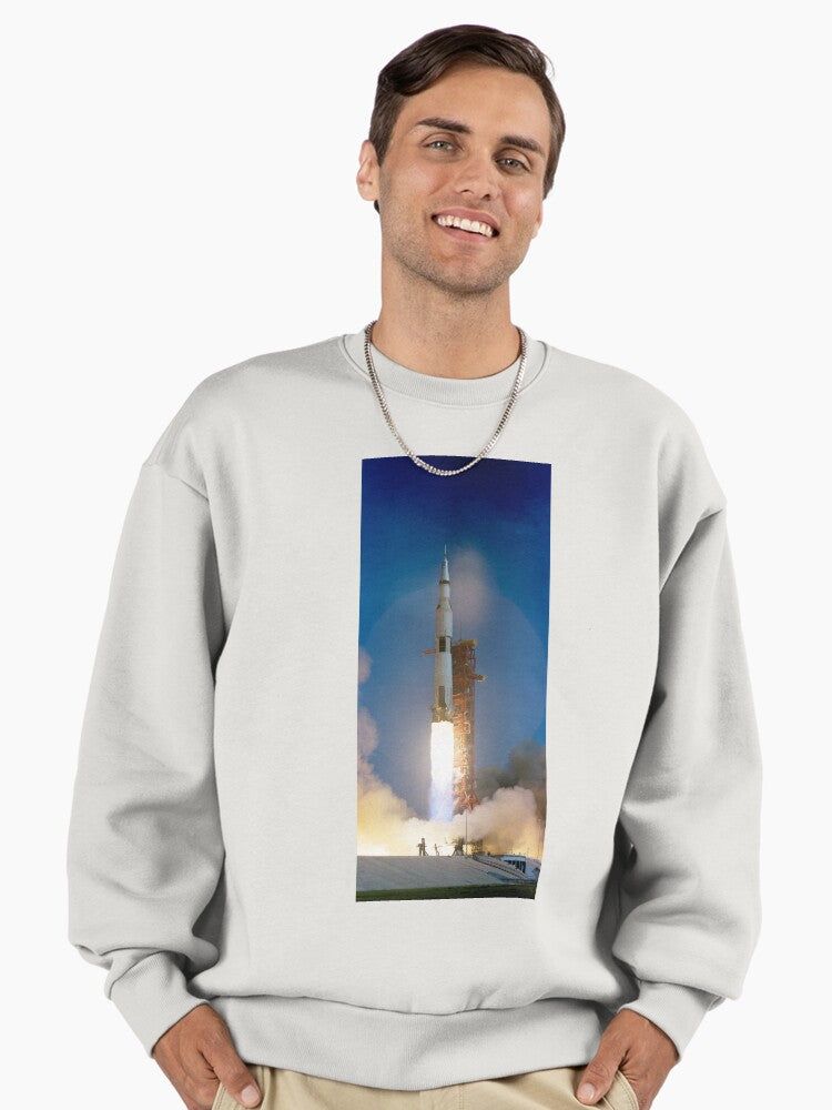 Apollo 11 Rocket Launch Sweatshirt, Premium Oversized Historic Bone