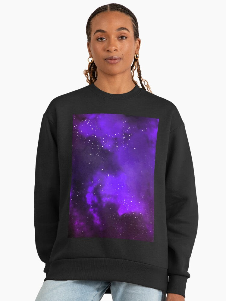 Abstract Watercolor Galaxy Sweatshirt, Artistic Oversized Space Black