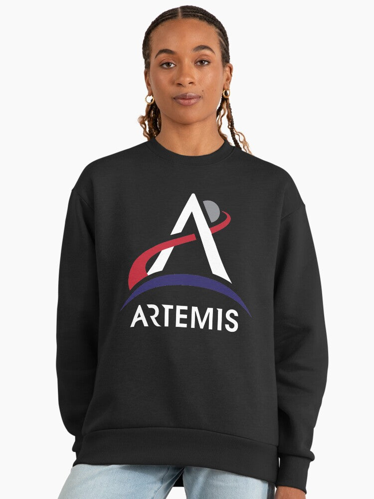 Artemis Program Moon Mission Sweatshirt, NASA Design, Oversized Black