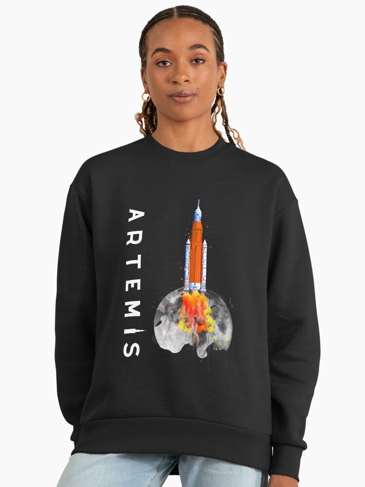 Artemis SLS Rocket Launch Sweatshirt, Mission To The Moon Premium Top Black