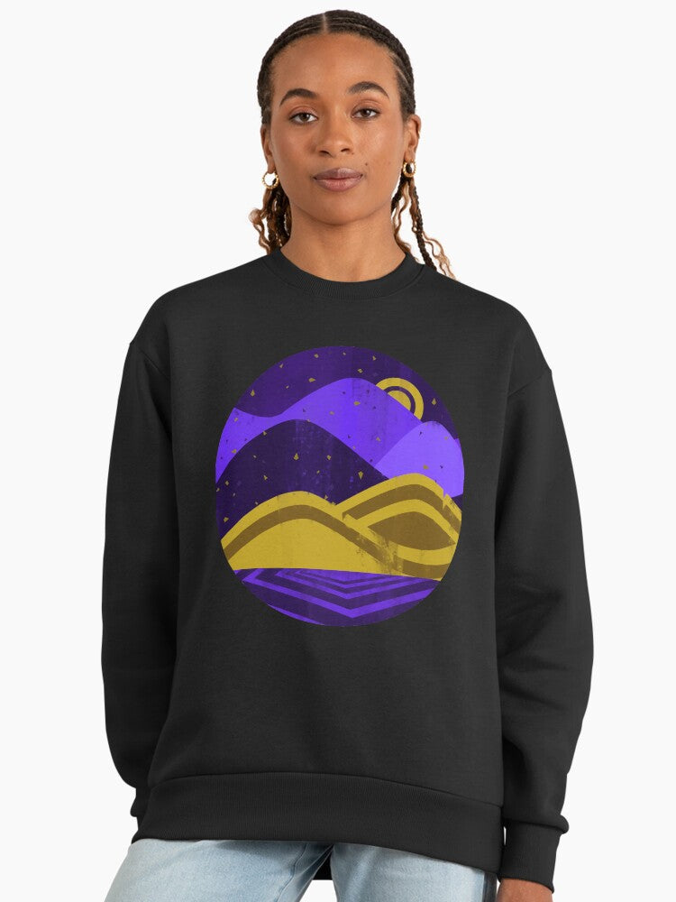 Abstract Night Sky Sweatshirt, Artistic Oversized Graphic Black