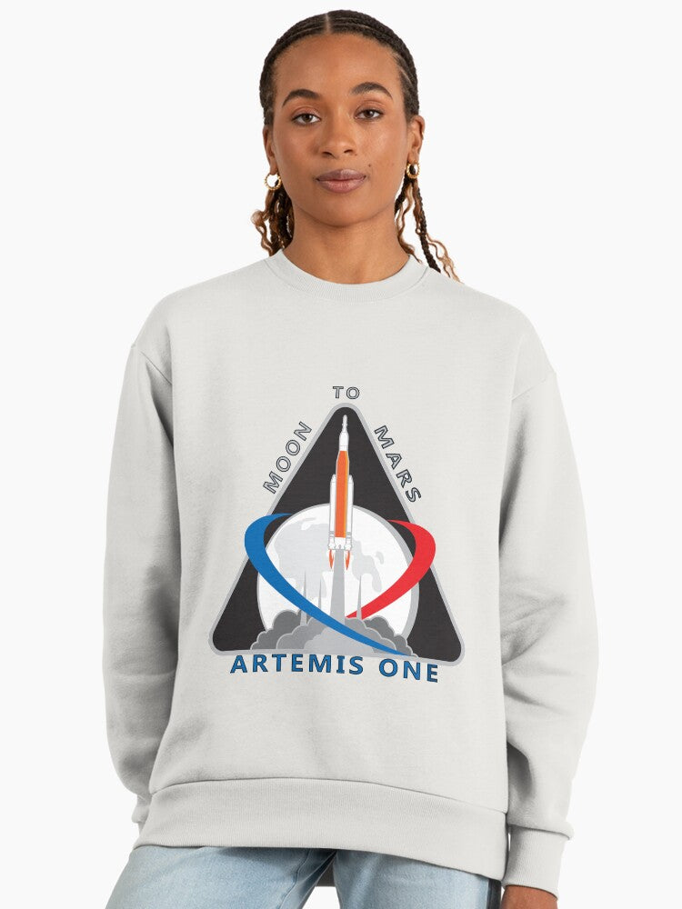 Artemis Mission One Logo Sweatshirt, Official NASA Space Program Top Bone