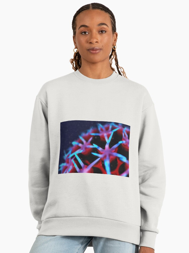 Alien Anemone Graphic Sweatshirt, Unique Oversized Sci-Fi Pullover Bone